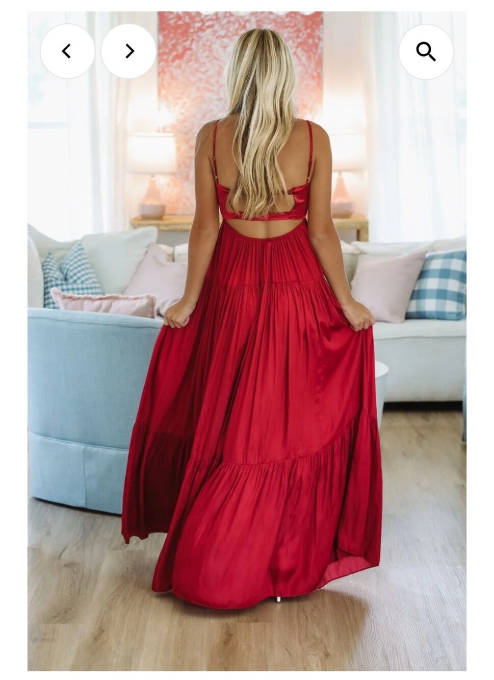 Free People Freya Red Maxi Dress - Elegant Spaghetti Strap Gown Size Large - Picture 8 of 16